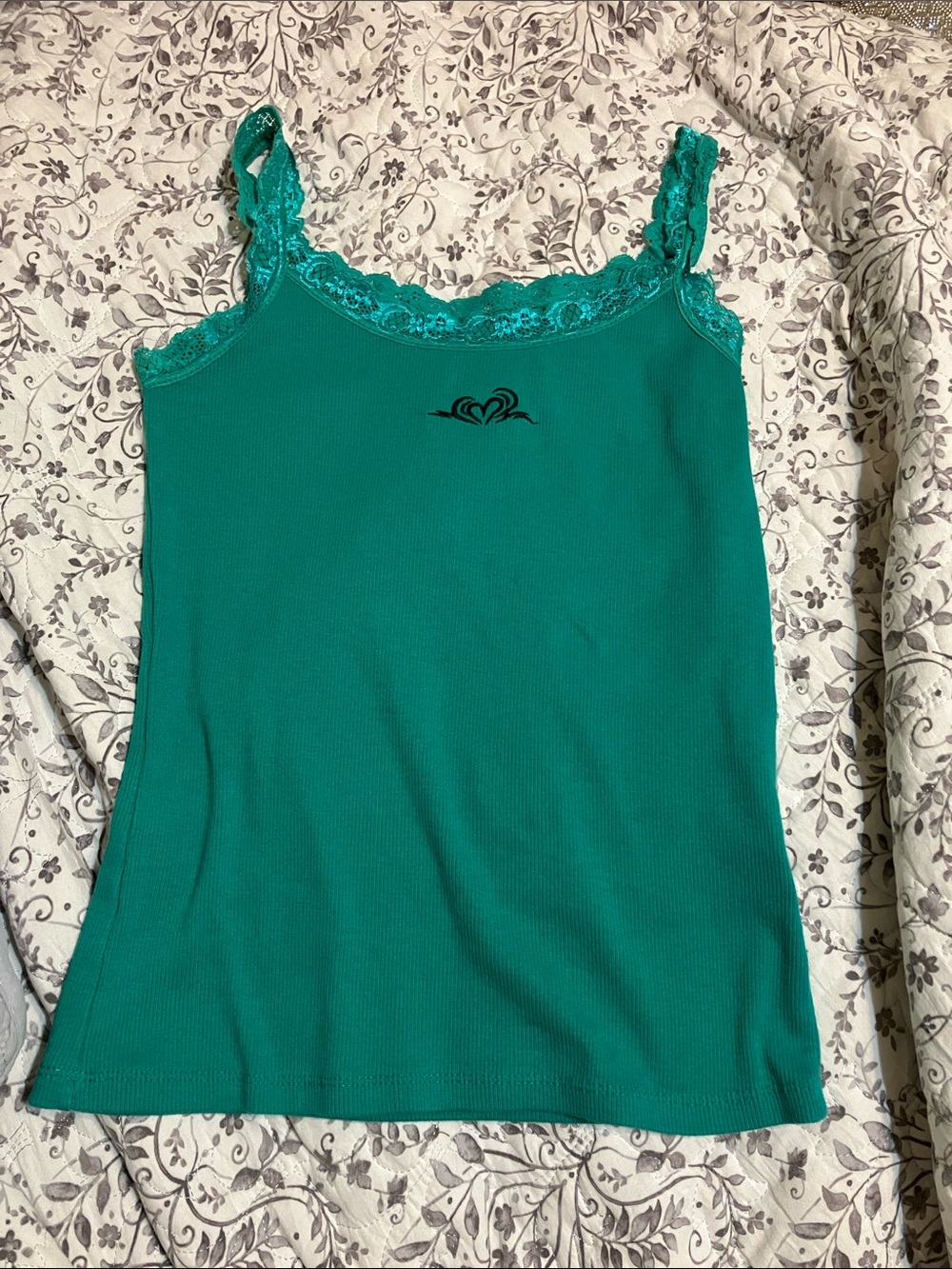 Teal Lace-Trim Ribbed Camisole